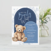 Bear Baby shower Invitation Bleu Balloon (Debout devant)