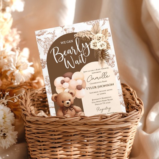 Bear Baby shower Invitation Bleu Balloon