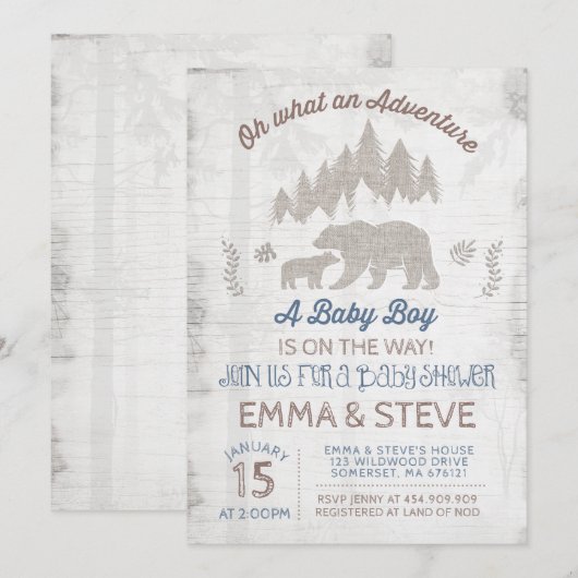 Bear Baby shower Invitation Garçon Aventure Douche (Devant / Derrière)