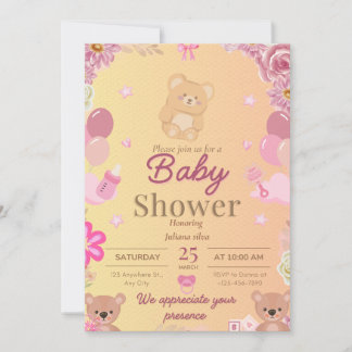 Bear Baby shower invitation  Kaart