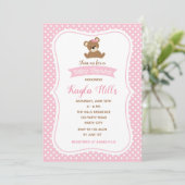 Bear Baby Shower Invitations (Girl) Pink Poka Dot (Debout devant)