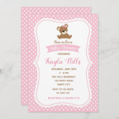 Bear Baby Shower Invitations (Girl) Pink Poka Dot (Devant / Derrière)