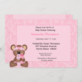 Bear Baby Shower Invitations (Rose) (Devant / Derrière)