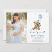 Bear ballon garçon baby shower photo invitation (Devant)