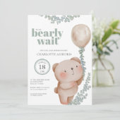 Bear Balloon Bearly Wait Neutre Baby Invitation (Debout devant)