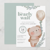 Bear Balloon Bearly Wait Neutre Baby Invitation (Devant / Derrière)