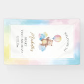 Bear Balloon Clouds Beary First Birthday Welcome Spandoek (Horizontaal)