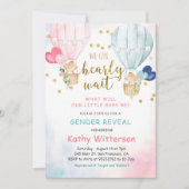 Bear Balloon Gender Reveal Baby Shower Invitation Kaart (Voorkant)