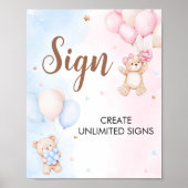 Bear Balloon Gender Reveal Sign Poster (Voorkant)