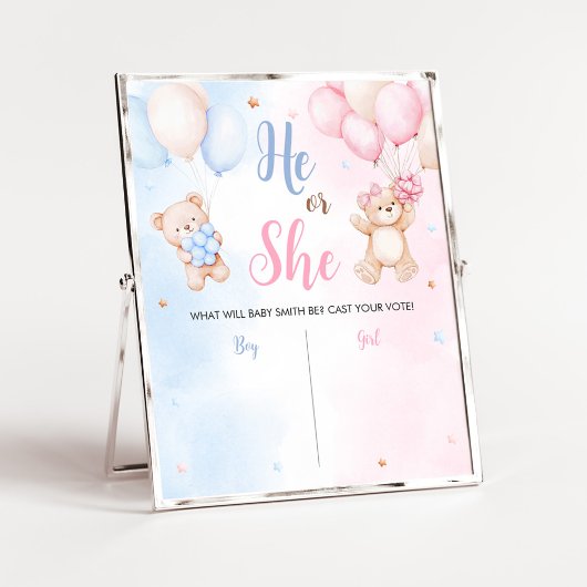 Bear Balloon Gender Reveal Sign Poster