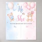 Bear Balloon Gender Reveal Sign Poster (Voorkant)