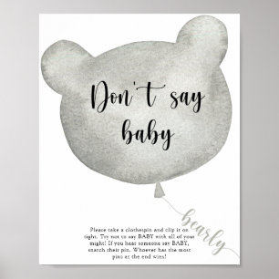 Bear Balloon Ne pas dire baby Poster
