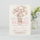 Bear Balloons Baby shower Girl Espagnol Invitation (Debout devant)
