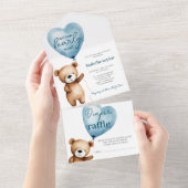 Bear Balloons Baby shower Tous en une invitation (Déchirure)