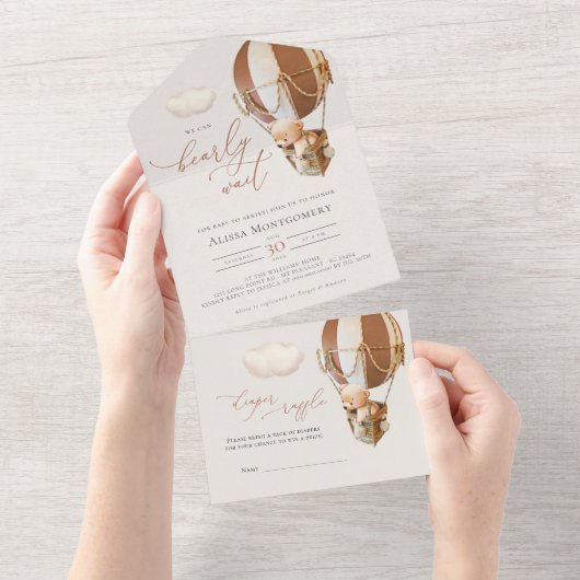 Bear Balloons Baby shower Tous en une invitation (Déchirure)