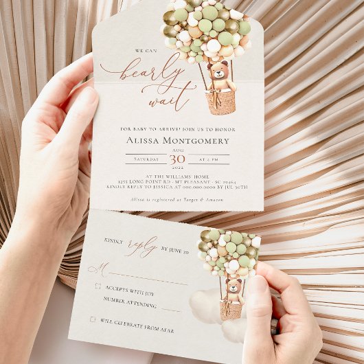 Bear Balloons Baby shower Tous en une invitation