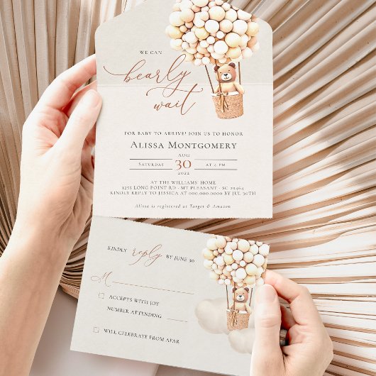 Bear Balloons Baby shower Tous en une invitation