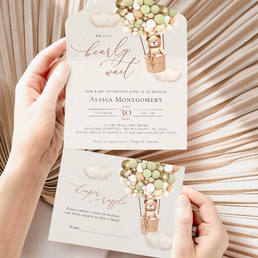 Bear Balloons Baby shower Tous en une invitation