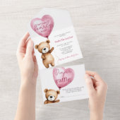 Bear Balloons Baby shower Tous en une invitation (Déchirure)