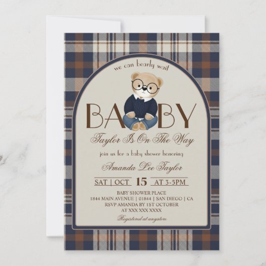 Bear Bearly Wait Luxury Boy Baby Shower Kaart (Voorkant)
