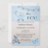 Bear Bleu Beige Boy Baby shower Invitation (Devant)