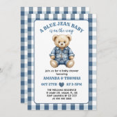 Bear Blue Jean Baby shower Invitation (Devant / Derrière)