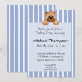Bear Blue Stripe Invitations Anniversaire (Devant / Derrière)