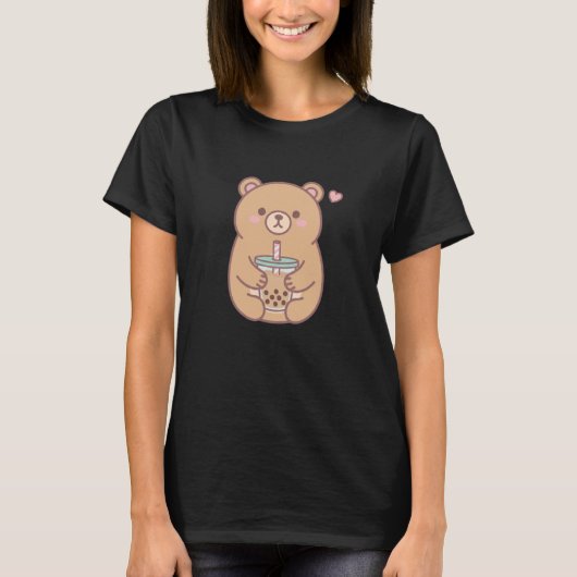 Bear Boba Buddy Kawaii Bear Drinking Bubble Tea T-shirt (Voorkant)