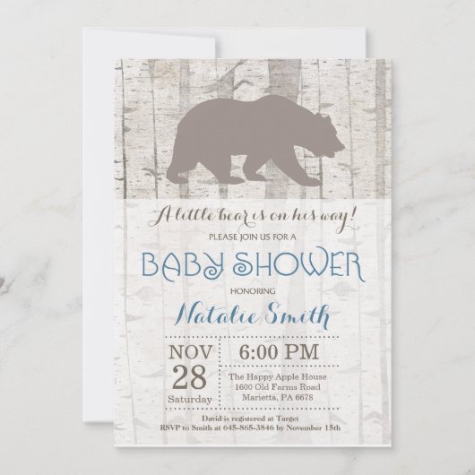 Bear Boy Baby shower Invitation Bois rustique (Devant)