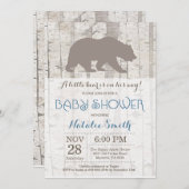 Bear Boy Baby shower Invitation Bois rustique (Devant / Derrière)