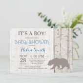 Bear Boy Baby shower Invitation Bois rustique (Debout devant)