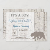 Bear Boy Baby shower Invitation Bois rustique (Devant / Derrière)