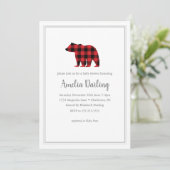 Bear Buffalo Check Baby shower Invitation (Debout devant)