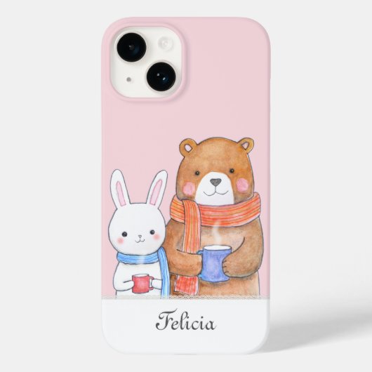 Bear Bunny Warm Drink Cute Personalized with name Case-Mate iPhone Case (Achterkant)