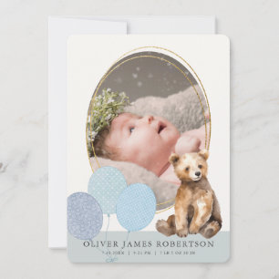 Bear Cub Balloons Garçon Faire-part de naissance