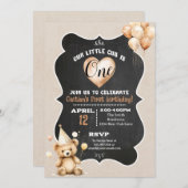 Bear Cub Invitation pour le premier anniversaire (Devant / Derrière)