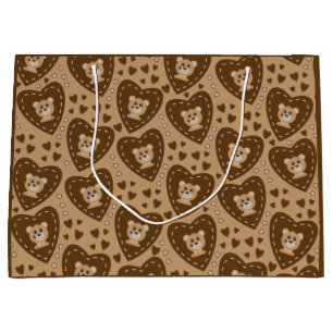 Bear Cub Visage et Brown Motif de coeur Sac cadeau