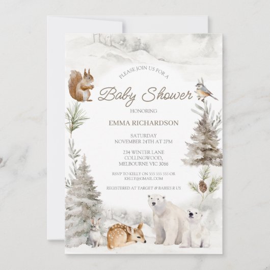 Bear Cub Woodland Baby shower d'hiver Invitation (Devant)