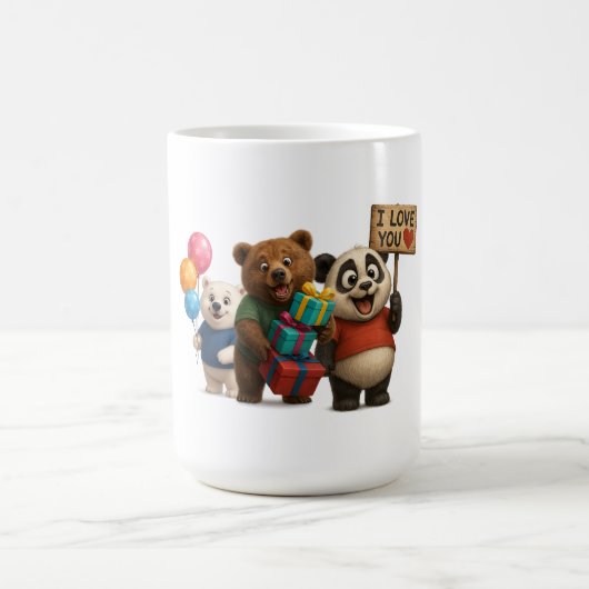 Bear Cute Trio Mug - Panda avec le signe "I Love Y (Centre)