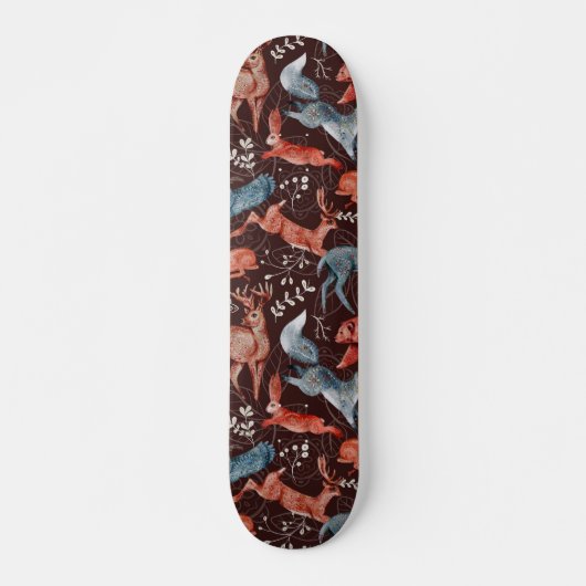 Bear, deer, owl, fox and hare Pattern Skateboard (Voorkant)