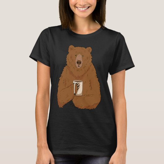 Bear Drinking Coffee Grumpy Bear Drink Coffee Funn T-shirt (Voorkant)
