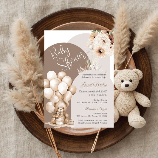 Bear Espagnol Baby shower Boy invitation