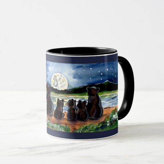 Bear Family and Moon Night Designer Blue Mug (Devant droit)