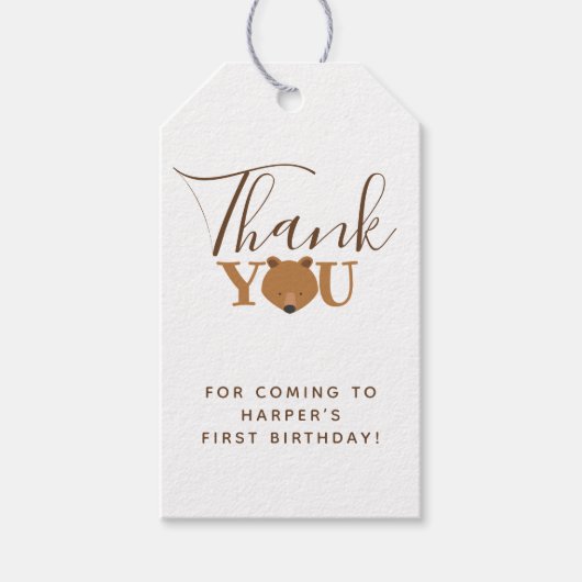 Bear First Birthday Thank You Cadeaulabel (Voorkant)