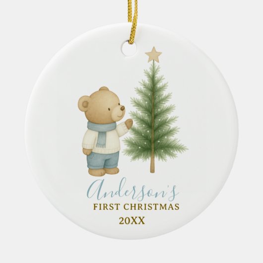 Bear First Christmas Keepsake for Baby Boy Keramisch Ornament (Voorkant)