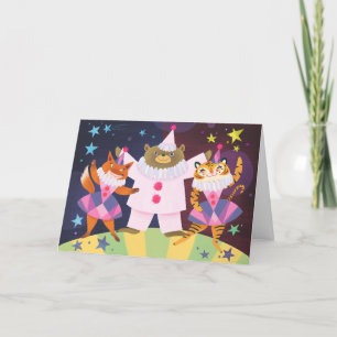 Bear, Fox et Tiger Pierrot Clown Carte d'anniversa