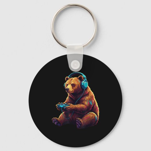 Bear Gaming Animal Video Games Funny Bear  Sleutelhanger (Voorkant)