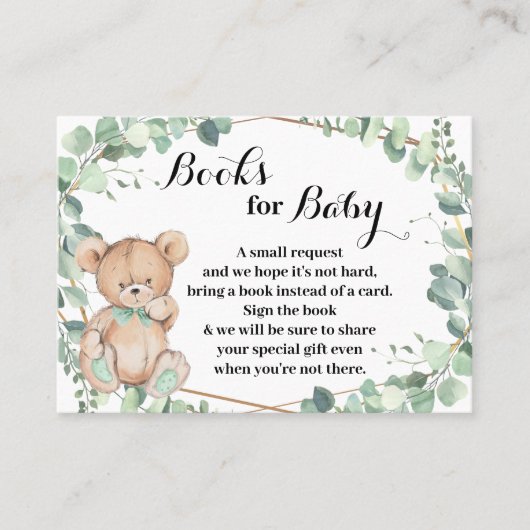 Bear Greenery Apportez une carte Baby shower livre (Devant)