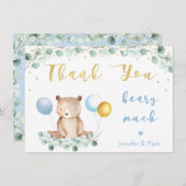 Bear Greenery Gold Blue Baby shower Merci (Devant / Derrière)