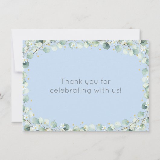 Bear Greenery Gold Blue Baby shower Merci (Dos)